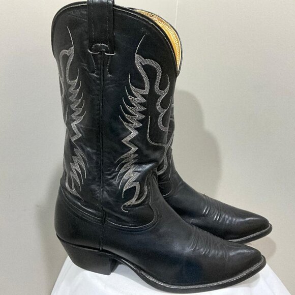NOCONA Cowboy Boots Black Leather & grey western embroidery EUC Men's Size 10 D - Picture 8 of 8